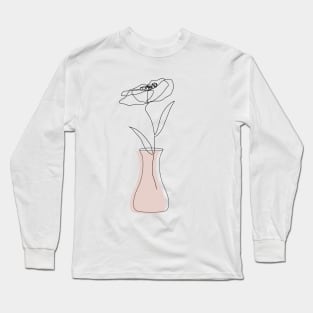 Abstract Poppy Flower One Line Art Long Sleeve T-Shirt